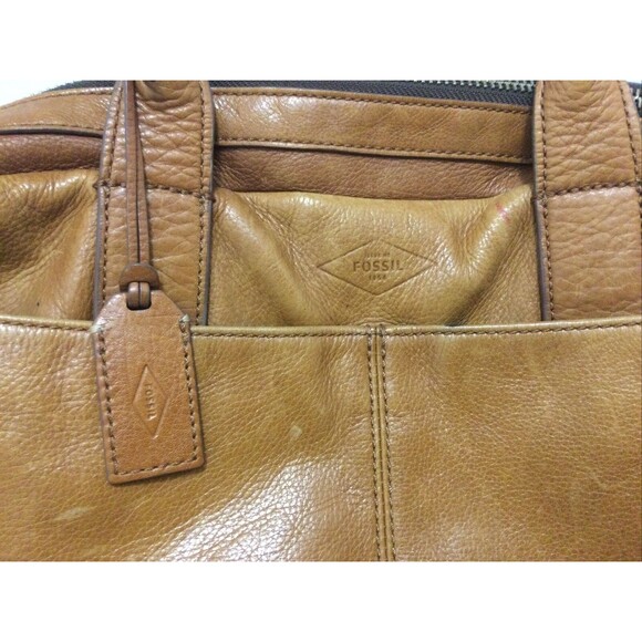 Fossil Messenger Computer Distressed Leather Laptop Shoulder Strap Brown Tan - Picture 2 of 9